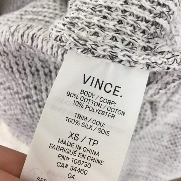 Vince Sweater Gray White Knit LongSleeve Silk Trim - Picture 8 of 8